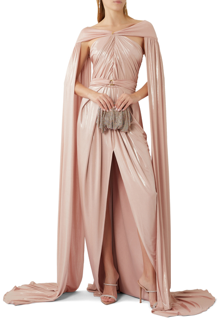 Shimmer Rose Cape Gown